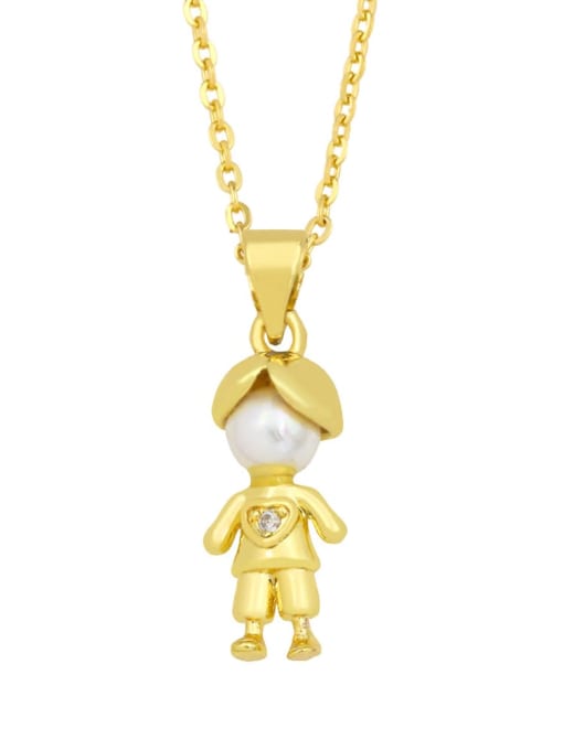 boy Brass Imitation Pearl Icon Hip Hop Necklace