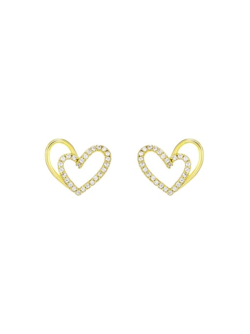925 silver needle Earrings Alloy Cubic Zirconia Heart Dainty Stud Earring