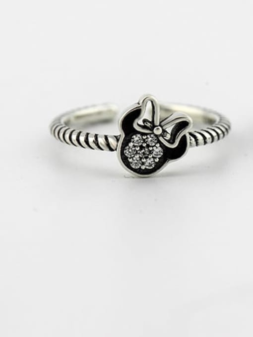 XBOX 925 Sterling Silver Rhinestone Mouse Vintage Band Ring 2