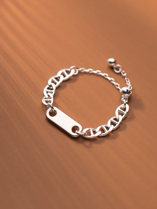 Rosh 925 Sterling Silver Geometric Chain Minimalist Band Ring 0