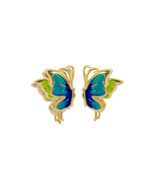 SILVER MI 925 Sterling Silver Enamel Butterfly Vintage Stud Earring 0