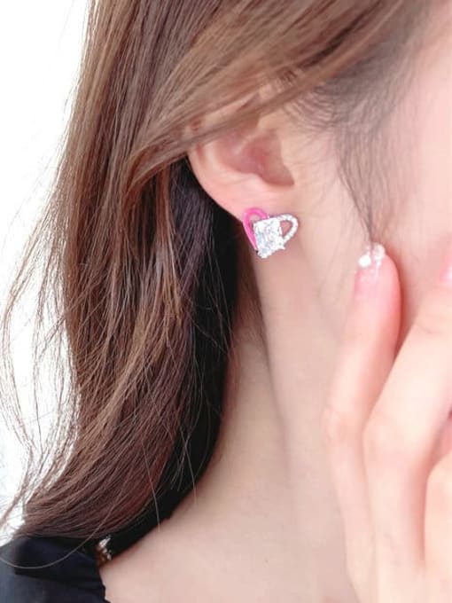 Luxu Brass Cubic Zirconia Heart Minimalist Stud Earring 3