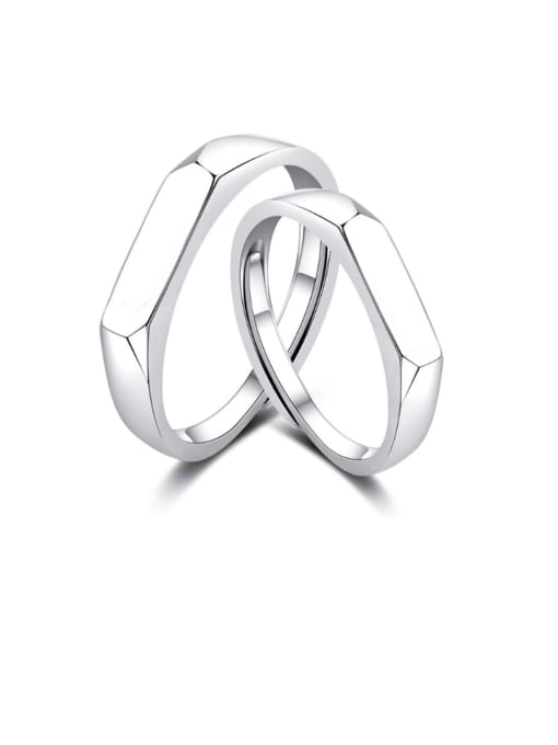 HAHN 925 Sterling Silver Smooth Geometric Minimalist Couple Ring 0