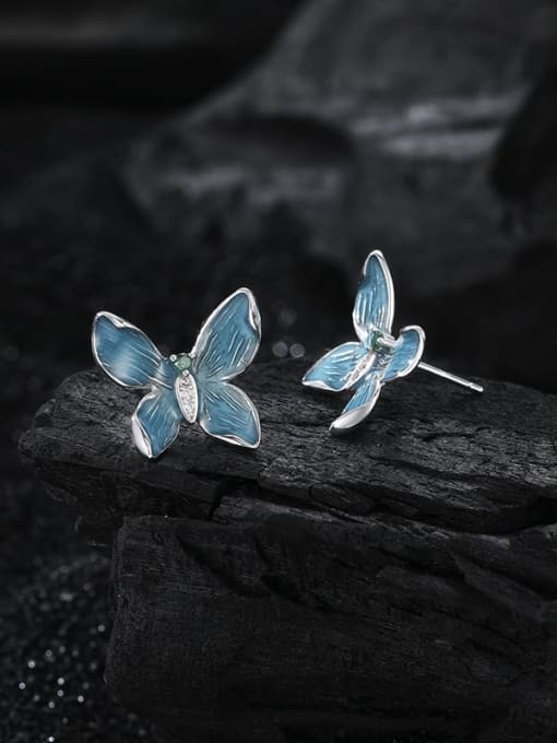 KDP-Silver 925 Sterling Silver Enamel Butterfly Dainty Stud Earring 3