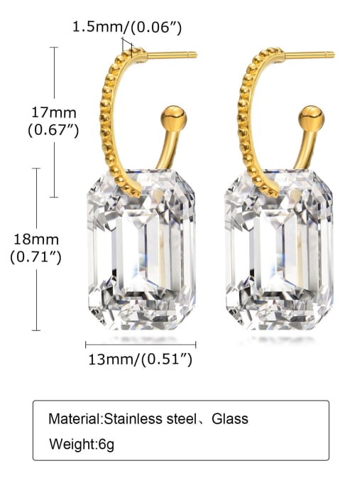 CONG Stainless steel Glass Stone Geometric Minimalist Huggie Earring 2