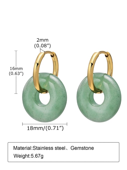 Green Stainless steel Natural Stone Geometric Minimalist Huggie Earring