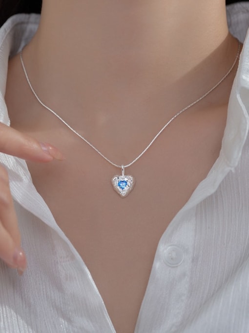 Rosh 925 Sterling Silver Cubic Zirconia Heart Minimalist Necklace 1