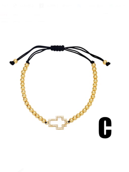 C Brass Cubic Zirconia Cross Hip Hop Adjustable Bracelet