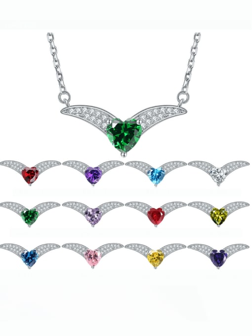 Dan 925 Sterling Silver Birthstone Heart Dainty V Shape Pendant Necklace