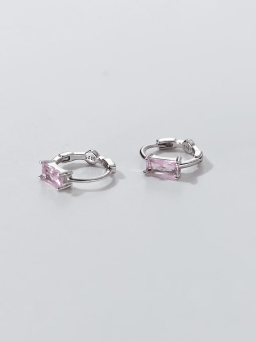 Pink 925 Sterling Silver Cubic Zirconia Geometric Minimalist Huggie Earring