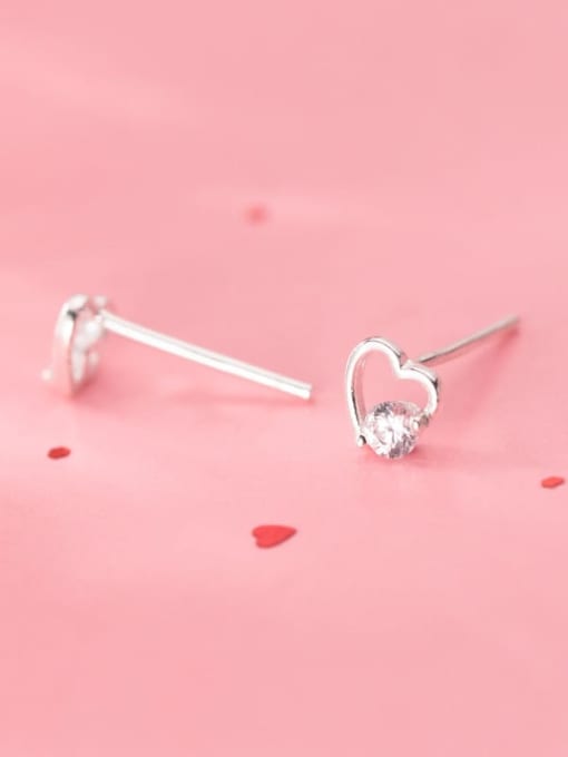 Rosh 925 Sterling Silver With Platinum Plated Minimalist Heart Stud Earrings 2