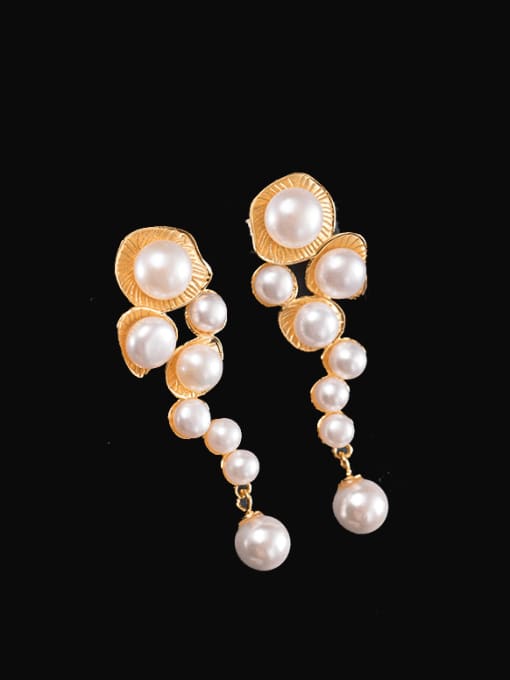SILVER MI 925 Sterling Silver Imitation Pearl Flower Vintage Earring 1
