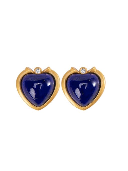 DEER 925 Sterling Silver Aquamarine Heart Vintage Stud Earring 0