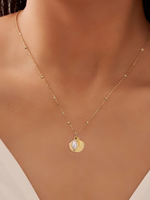RINNTIN 925 Sterling Silver Imitation Pearl Geometric Trend Necklace 1