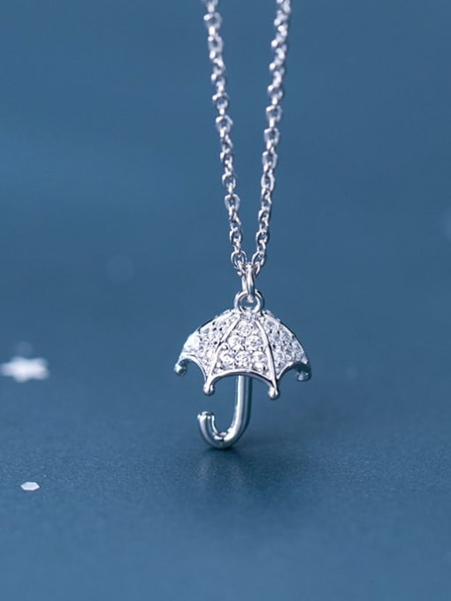 Rosh 925 Sterling Silver Cubic Zirconia Simple full diamond umbrella pendant Necklace
