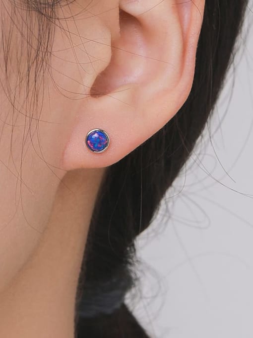 MODN 925 Sterling Silver Synthetic Opal Geometric Dainty Stud Earring 2