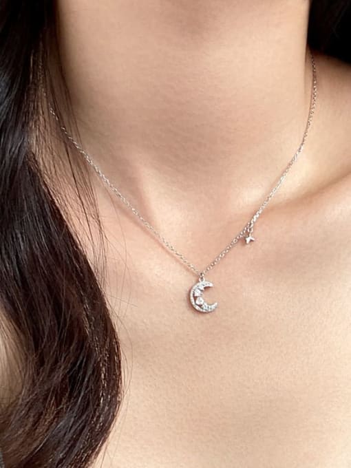 Rosh 925 Sterling Silver Cubic Zirconia Moon Dainty Necklace 1