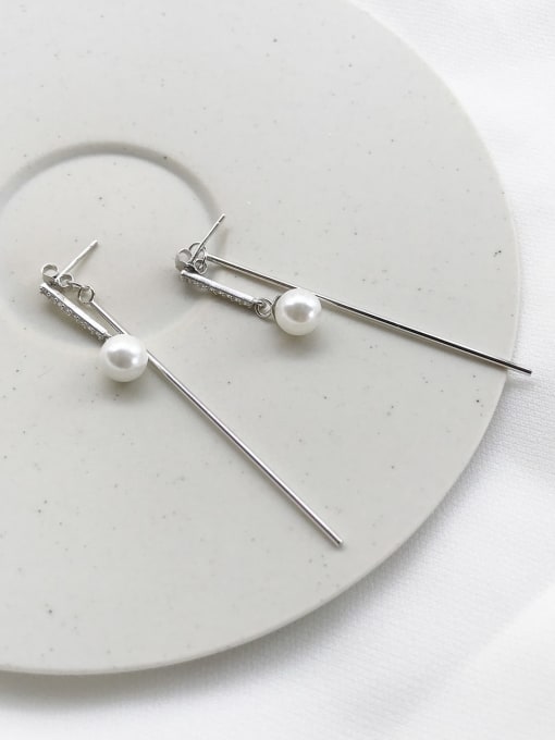 Boomer Cat 925 Sterling Silver Imitation Pearl Tassel Minimalist Threader Earring 0