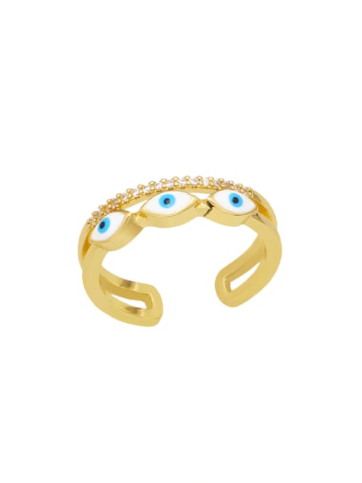 white Brass Enamel Cubic Zirconia Evil Eye Minimalist Band Ring