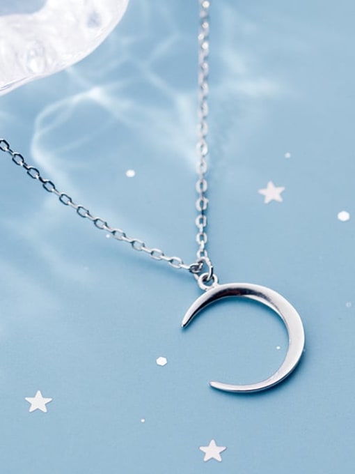 Rosh 925 Sterling Silver Smooth Moon Minimalist Necklace 1