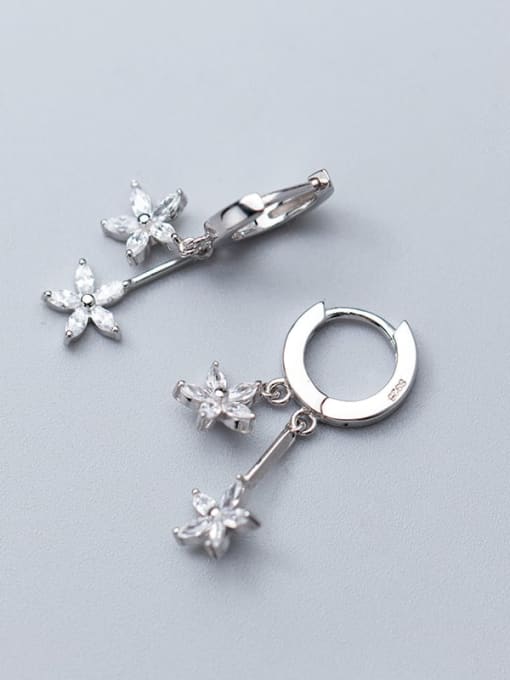Rosh 925 Sterling Silver Cubic Zirconia Flower Classic Huggie Earring 1