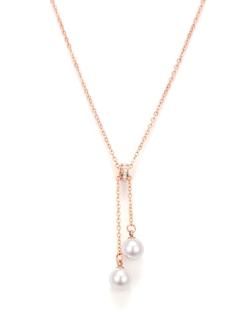 A TEEM Titanium Imitation Pearl Tassel Minimalist Necklace 0