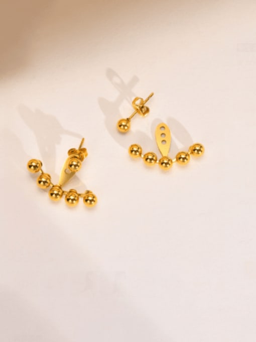 Gold Titanium Steel Bead Geometric Minimalist Stud Earring