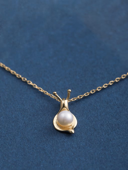 SILVER MI 925 Sterling Silver Freshwater Pearl  Vintage Snail Pendant Necklace 1