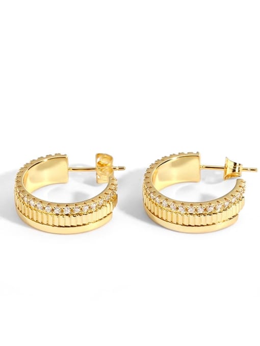 golden Brass Cubic Zirconia Geometric Vintage Huggie Earring