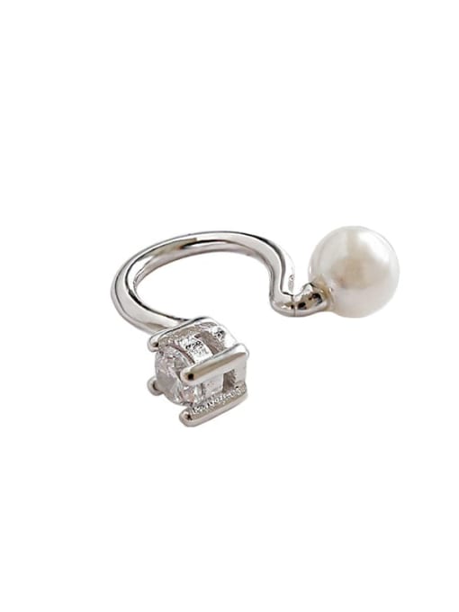 DAKA 925 Sterling Silver Imitation Pearl White Geometric Minimalist Clip Earring 0