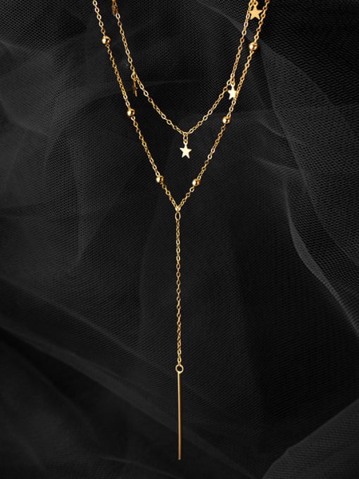 Gold 925 Sterling Silver Tassel Minimalist  Double Layer Chain Lariat Necklace