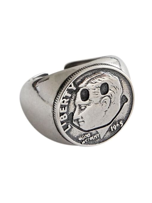 DAKA 925 Sterling Silver Retro Figure Coin Free Size Band Ring 0