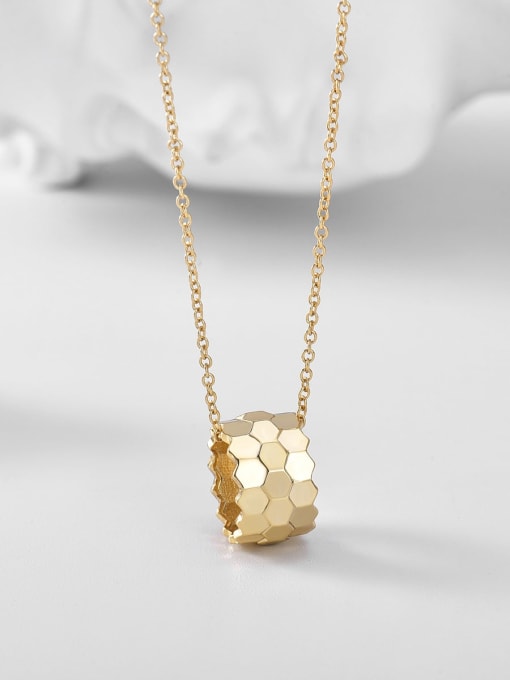 CHARME Brass Smooth Geometric Minimalist  Honeycomb Transfer Bead Necklace 2