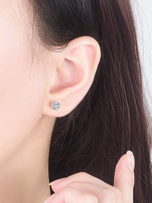 HAHN 925 Sterling Silver Cubic Zirconia Round Minimalist Stud Earring 1