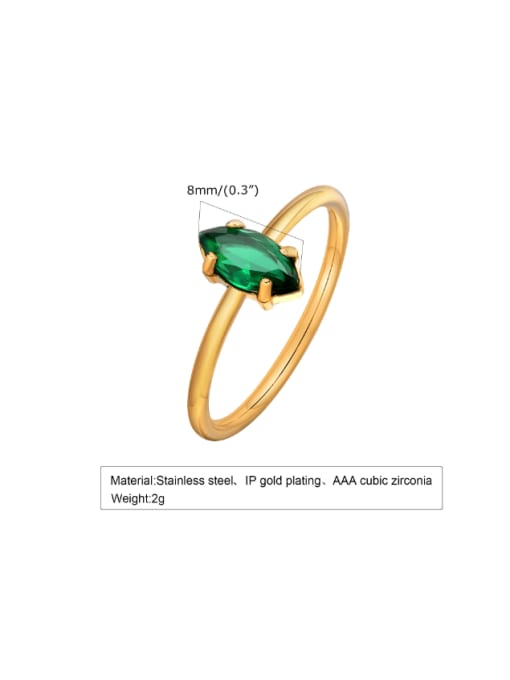 RC 629 green zircon Stainless steel Cubic Zirconia Geometric Minimalist Band Ring
