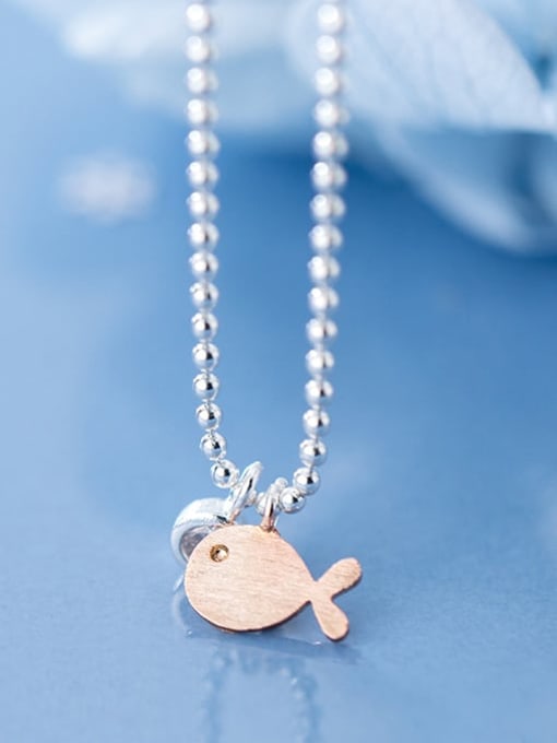 Rosh 925 Sterling Silver Bead chain Minimalist Fish pendant Necklace 3