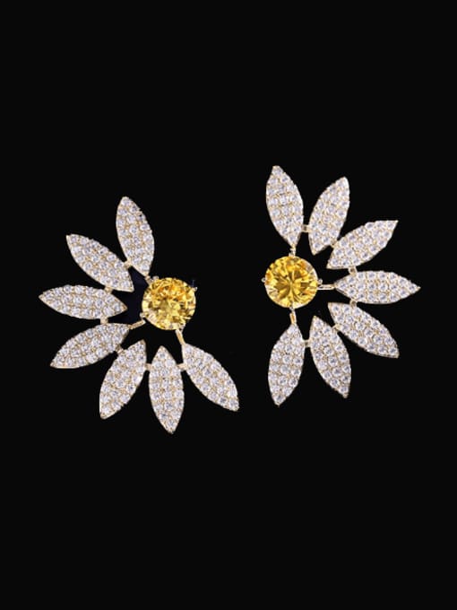 Luxu Brass Cubic Zirconia Flower Luxury Stud Earring