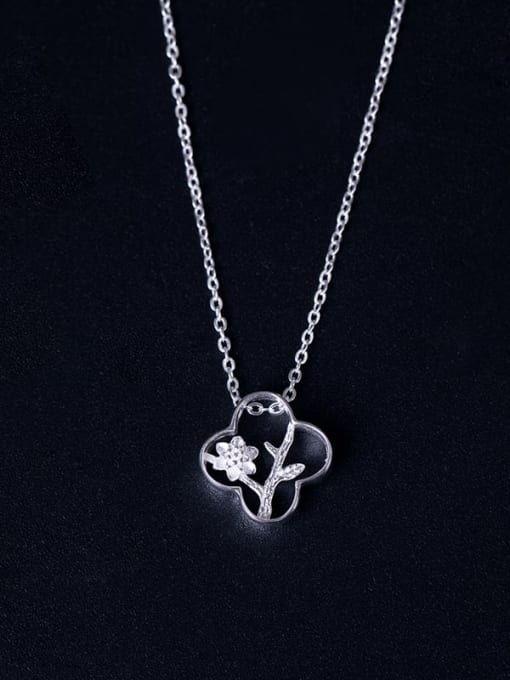 SILVER MI 925 Sterling Silver  Minimalist  Hollow  Clover Pendant  Necklace