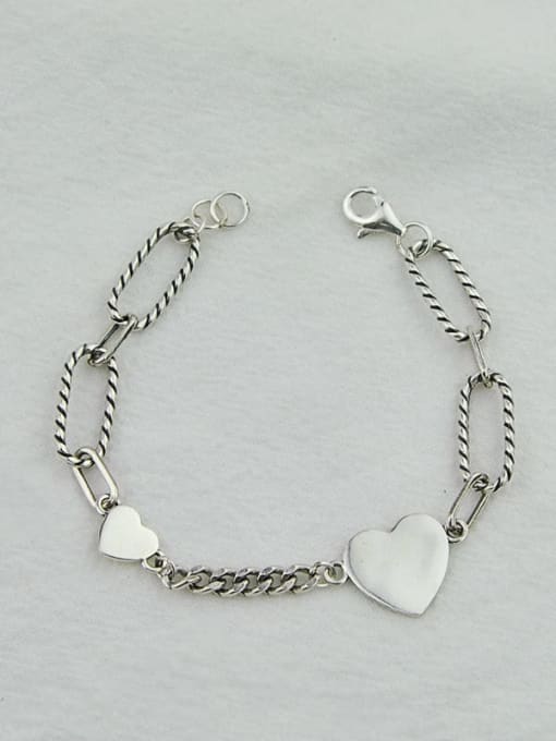 Bracelet (sl140) Vintage Sterling Silver With Antique Silver Plated Simplistic Smooth Heart Necklaces