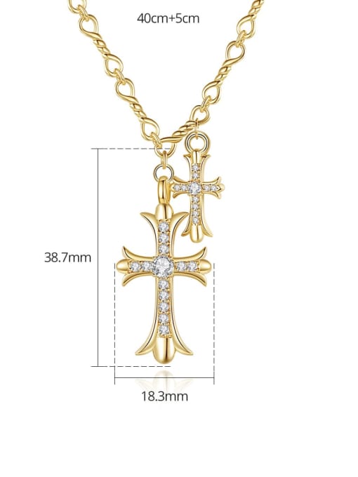 BLING SU Brass Cubic Zirconia Cross Vintage Regligious Necklace 3