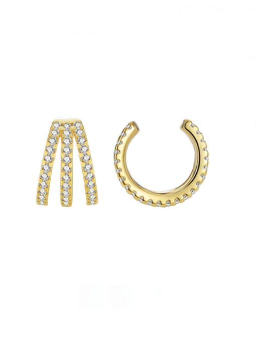 Gold zircon ear clip Brass Cubic Zirconia Geometric Minimalist Stud Earring
