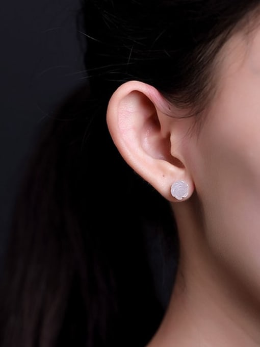 DEER 925 Sterling Silver Jade Flower Cute Stud Earring 2
