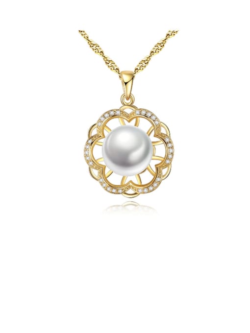 CCUI 925 Sterling Silver Freshwater Pearl Hollow zircon flower pendant  Necklace 0
