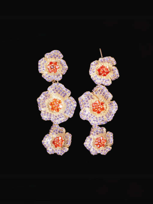L.WIN Brass Cubic Zirconia Flower Statement Cluster Earring 1
