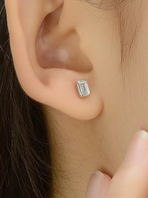 MODN 925 Sterling Silver Cubic Zirconia Rectangle Minimalist Stud Earring 1