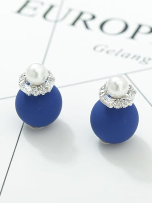 Dark blue white gold t03b18 Copper Cubic Zirconia Round Ball Minimalist Stud Earring