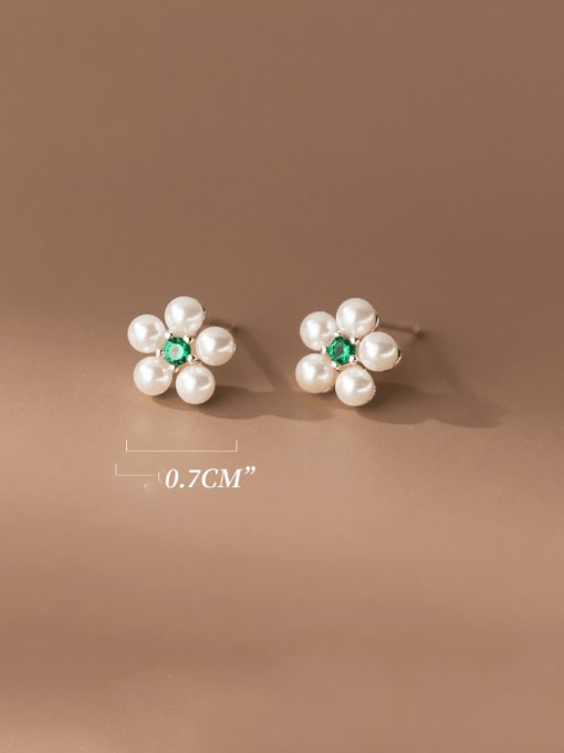 Rosh 925 Sterling Silver Imitation Pearl Flower Cute Stud Earring 2