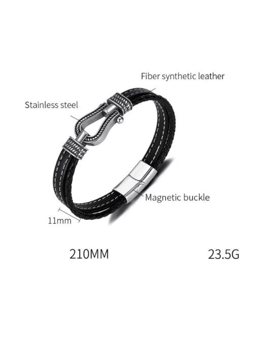 Open Sky Stainless steel Artificial Leather Weave Hip Hop Set Bangle 2