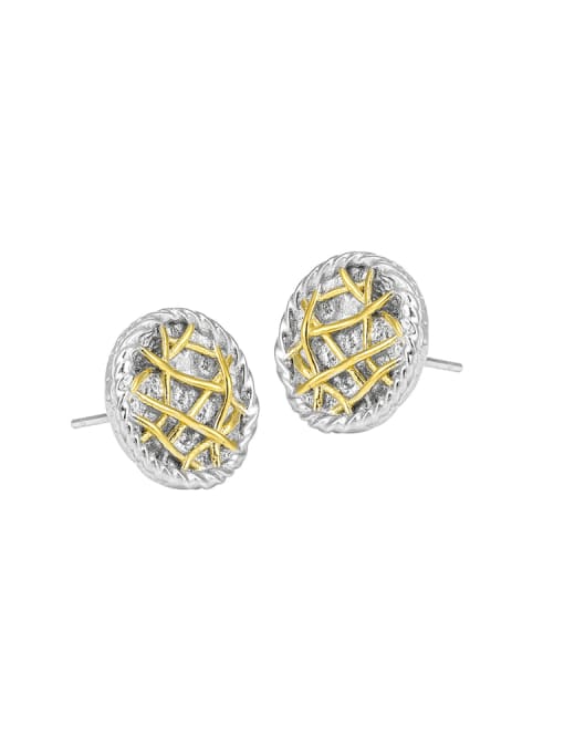 Platinum+ 18K gold 925 Sterling Silver Geometric Vintage Stud Earring