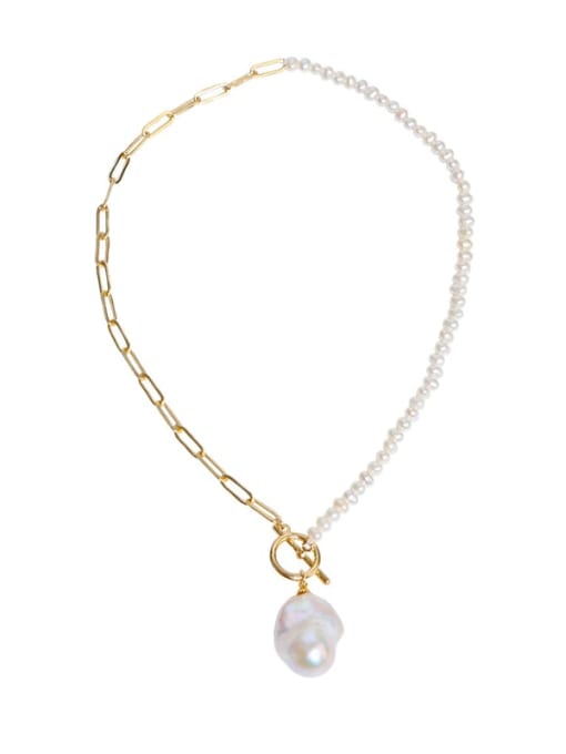RAIN Brass Freshwater Pearl Irregular Minimalist Necklace 0